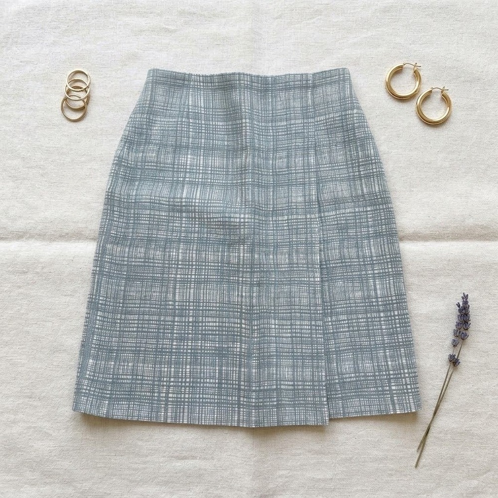 Tory Burch Pencil Skirt Womens 10 Green White Grid Plaid Professional Career Mod
